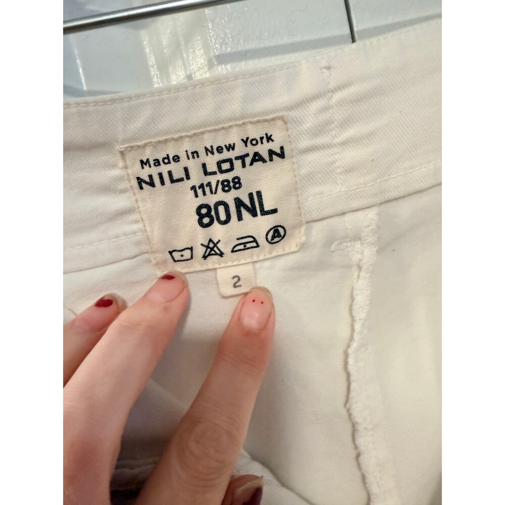 Nili Lotan 2 Slouchy Paris Pants $345 Drop Crotch Cotton Cropped White EUC - Picture 6 of 10